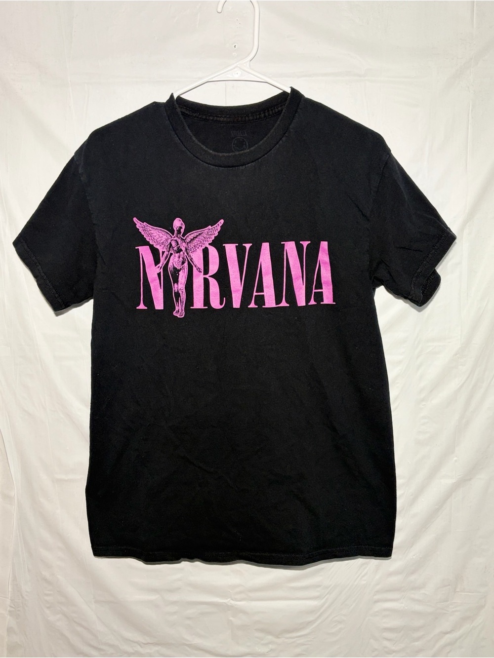 NIRVANA Black Tee with Pink Angel Logo